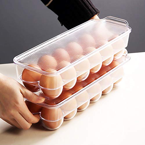 JAMOR 12 Grid Egg Storage Box Refrigerator Egg Rack Tray With Lid, Stackable Egg Rack, Transparent Egg Storage Box, BPA-Free (B)
