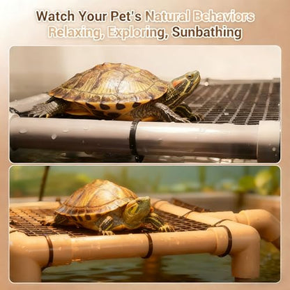 Turtle Basking Platform with Adjustable DIY Ramp, Durable PVC Pipes & Secure EggCrate Suction Cups – Spacious Basking Platform for Aquatic Turtles, Essential Aquatic Resting Area for Turtle Tanks