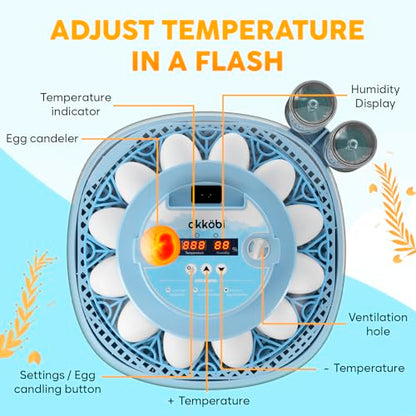 12 Egg Incubator with Automatic Egg Turning and Humidity Control – Egg Incubators for Hatching Eggs – Egg Candler, Water Bottle Refill, Air Vent, 360° View – Incubadora de Huevos de Gallina