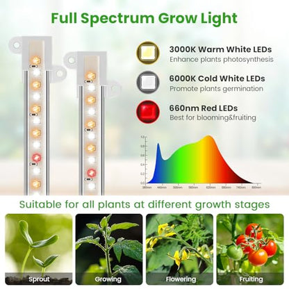 Wiaxulay 8in Grow Lights for Indoor Plants, Full Spectrum Plant Light Strip | 112 LEDs Under Cabinet Grow Lamp with 6/12/16 H Timer, 3 Lighting Modes, Ideal for Plant Stand, Shelf, Seed Starting 2 Pack - size: 2 Pack