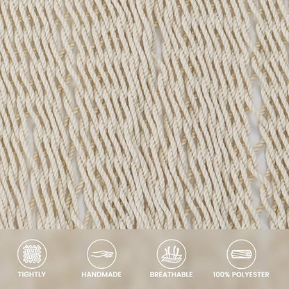 Lazy Daze Hammocks 13 FT Extra Large 2+ Person Caribbean Rope Hammock, Hand Woven Polyester XL Hammock with Spreader Bars, for Outside Outdoor Backyard Patio Poolside, 500 LBS Capacity, Gream - color: Gream