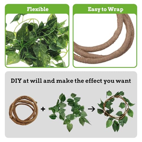 PINVNBY Bearded Dragon Hammock Jungle Climber Vines Flexible Reptile Leaves with Suction Cups Habitat Decor for Climbing, Chameleon, Lizards, Gecko, and Snakes（6 PCS） - size: 6 PCS