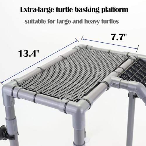 Extra Large Turtle Basking Platform, Turtle Tank Accessories | Sturdy and Stable Standing Dock with Non-Slip Ramp for Large and Heavy Turtles Fit for75-120 Gallon Tanks - size: Basking Platform 13.4" W × 7.7" D