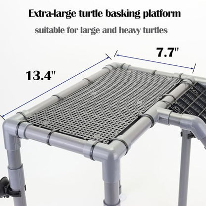 Extra Large Turtle Basking Platform, Turtle Tank Accessories | Sturdy and Stable Standing Dock with Non-Slip Ramp for Large and Heavy Turtles Fit for75-120 Gallon Tanks - size: Basking Platform 13.4" W × 7.7" D