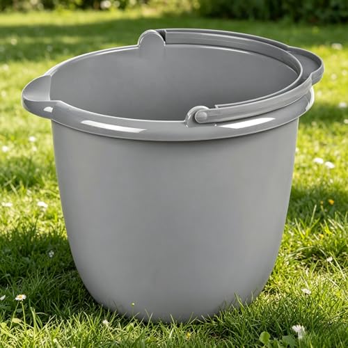10 Qt. Plastic Spout Pail Bucket with Handle, Heavy Duty Mop Bucket | for Household Use, Utility Pail for Car Wash,Cleaning, Mopping,Gray
