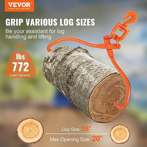 VEVOR Log Skidding Tongs, 18 inch 2 Claw Log Lifting Tongs, Heavy Duty Rotating Steel Lumber Skidding Tongs, 772 lbs/350 kg Loading Capacity, Log Lifting, Handling, Dragging & Carrying Tool - style: 18in-Swivel