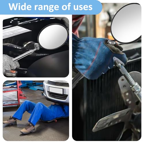 Telescoping Inspection Mirror, 360 Rotation Flexible Telescoping Circular Mirror Round Inspection Mirrors with Retractable Handle Telescopin Mirrors for Vehicle Condition(Dia-4 Inch)