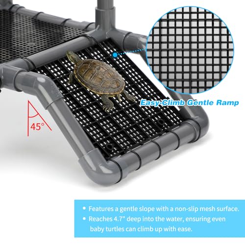 SKARUS Hanging Turtle Basking Platform with Ramp for 15 20 29 55 Gal Tanks | 4.9"-7.3" Adjustable Height, Fits 10.8"-16.1" Wide Aquariums, Non-Slip PVC Climbing Surface, Reptile Dock - size: 10.8"W