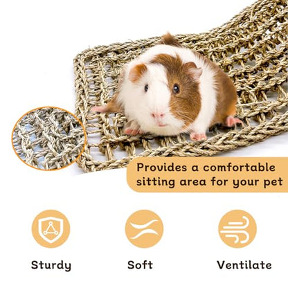 2Pcs Bird Seagrass Mat 20.5×8'' Natural Grass Woven Net Hammock Hanging on Cage Parakeet Climbing Rope Ladder Chew Toys for Lovebird Cockatiel Conure Budgie Cockatoo - size: 2Pcs 20.5" × 8"