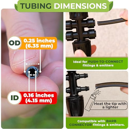 1/4" Irrigation Tubing for Quick Connect Drip Irrigation 100 feet | Mainline Tubing for Drip Irrigation System Kit or Blank Distribution Hose for Any Gardening Project, Black