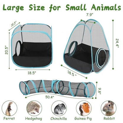 YUEPET Large Rabbit Tunnel, Bunny Tunnel for Small Pets, Ferret playpen | 3-in-1 Play Tunnel & Cube Tent, Breathable Mesh Rabbit Runs, Pop-Open Setup, Indoor Outdoor Use - color: Mesh Black Blue