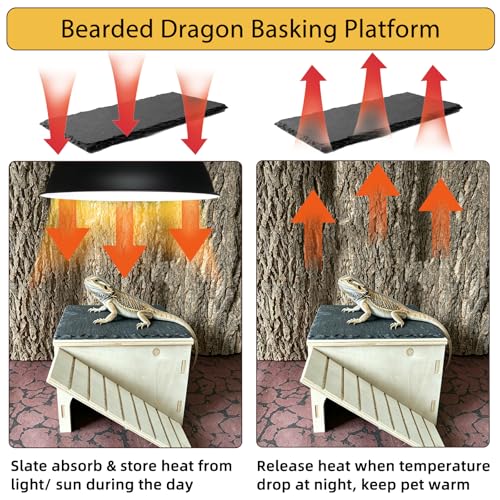 Bearded Dragon Basking Platform Wood Reptile Hide Cave Gecko Hide | Medium,9.1"×7.8"×7.1",Detachable,Installation Instructions,with Slate Rock Mat,for Gecko Chameleon Snake Crested Gecko - size: Medium