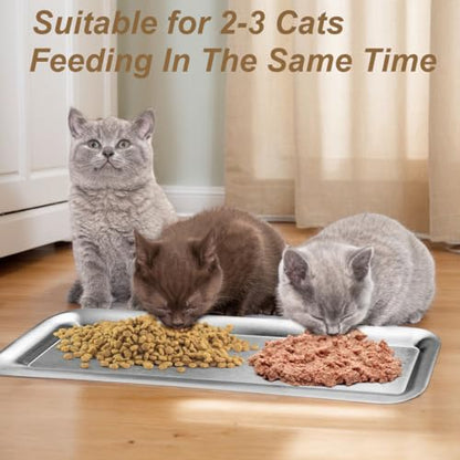 Cat Food Bowl,Extra Wide Stainless Steel Bowls for Multi-Cat Family and Flat Face Cats,Anti Whisker Fatigue Dishes Non Slip Shallow Kitten Plates for Food and Water(2 Pack)