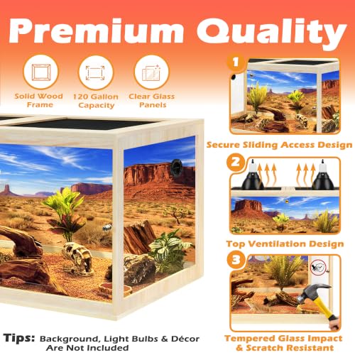 120 Gallon Bearded Dragon Tank, 4x2x2 Reptile Enclosure with Tempered Glass Sliding Doors, Lockable Front Opening and Metal Mesh Top, Large Terrarium for Lizards and Snakes, Oak - color: Oak