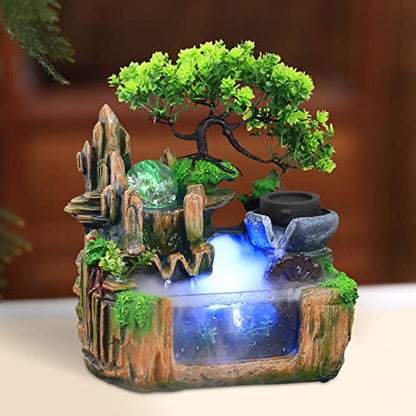 Gdrasuya10 Indoor Fountain, Tabletop Rockery Fountain with LED Lights, Goldfish Waterfall, Durable Resin Material, Ideal for Office, Home, Bedroom - color: Style 7