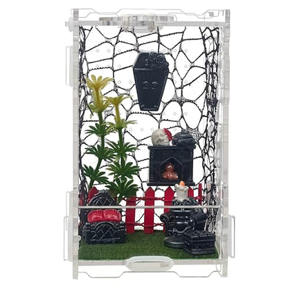 Jumping Spider Enclosure 5.1"x3.1"x3.1" – Magnetic Locking Lid, Front Opening Door, Feeding Port, Easy Assembly Habitat for Tarantula, Mantis, Small Reptiles (Accessories Not Included)