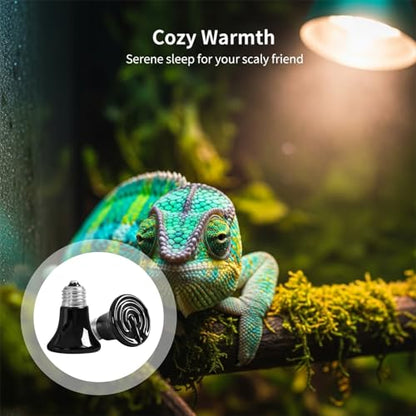 2 Pcs Mini Ceramic Heat Emitter, 75W Infrared Brooder Coop Heater, E26 Socket, Anti-Scald, No Light Emitted, Safe Heating Bulb for Reptiles, Chickens, Lizards, Turtles