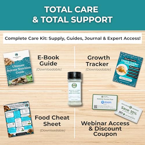 Sulcata Tortoise Calcium & Multivitamin Powder - Herpetologist Formulated Vitamin and Mineral Powder for Reptiles with High Fiber - 30 Day Supply in Shaker Bottle for Tortoise Lovers!
