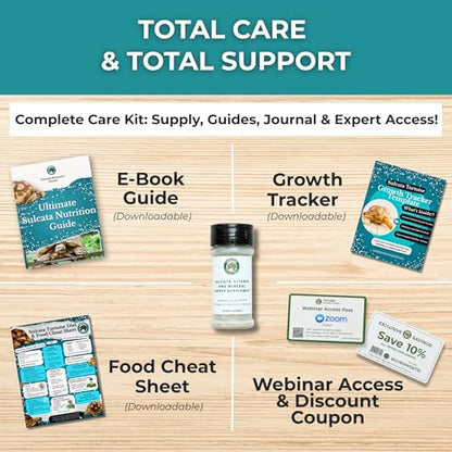 Sulcata Tortoise Calcium & Multivitamin Powder - Herpetologist Formulated Vitamin and Mineral Powder for Reptiles with High Fiber - 30 Day Supply in Shaker Bottle for Tortoise Lovers!