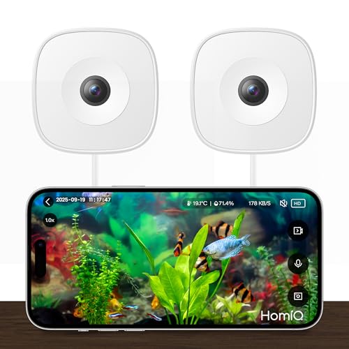 3MP 2K Aquarium & Terrarium Pet Camera, Magnetic Install & Close-Focus Lens for Fish, Lizard, Reptile pet and Window Bird Feeder, 2.4 GHz & 5GHz WiFi, Color Night Vision, Auto-Focus, 2Pack