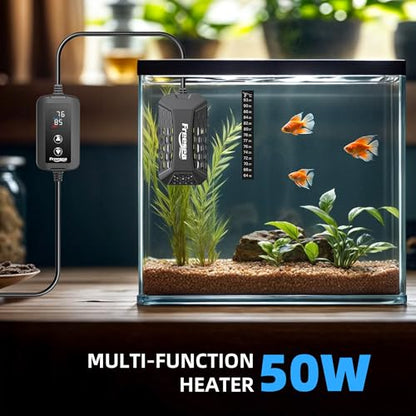 FREESEA Aquarium Fish Tank Heater: 50W Small Submersible Aquarium Heaters with Adjustable Digital LED Controller Leaving Water Automatic Stop Heating for 5-10 Gallon Betta Turtle Freshwater Saltwater - size: 50W(5-15gallon)