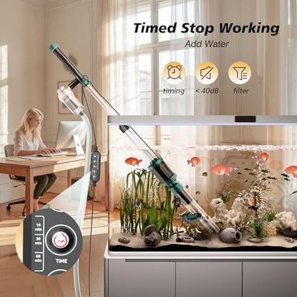 AKKEE Aquarium Vacuum Gravel Cleaner, 36W Electric Fish Tank Cleaner Vacuum, 8 in 1 Multifunctional Aquarium Cleaner for Automatic Water Change, Wash Sand, Water Circulation and Timed Off，Green