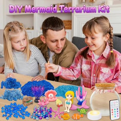 7july Mermaid Terrarium Craft Kit for Kids - LED Night Light Up & Remote Mermaid Birthday Gifts Toys for Girls Age 5 6 7 8 9 10 11 12 Year Old - style: Mermaid