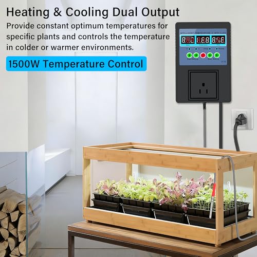TempMaster Digital Temperature Controller,Heating & Cooling Thermostat | Dual Relay 15A 3300W,-20~120℉ Incubator Thermostat with Waterproof Probe,Temperature Control Switch for Reptile Tank - color: Black