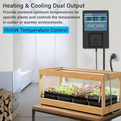 TempMaster Digital Temperature Controller,Heating & Cooling Thermostat | Dual Relay 15A 3300W,-20~120℉ Incubator Thermostat with Waterproof Probe,Temperature Control Switch for Reptile Tank - color: Black