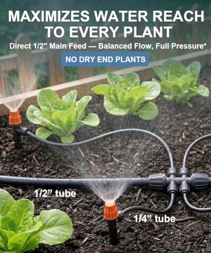 40FT Main tube1/2 Drip Irrigation System Kit with 40 Adjustable Nozzles | All Quick-connect, PE UV-Resistant 2X Lifespan of PVC, Easy Connect, 40FT 1/2" Main tube+ 197FT 1/4" Tube, 4 Nozzle Types - size: 40 Nozzles+ 40FT+197FT All Quick-connect