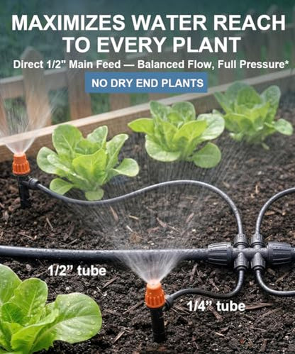 40FT Main tube1/2 Drip Irrigation System Kit with 40 Adjustable Nozzles | All Quick-connect, PE UV-Resistant 2X Lifespan of PVC, Easy Connect, 40FT 1/2" Main tube+ 197FT 1/4" Tube, 4 Nozzle Types - size: 40 Nozzles+ 40FT+197FT All Quick-connect