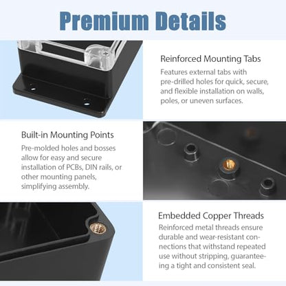 Junction Box with Clear Cover IP65 Waterproof ABS Plastic Universal Project Box with Fixed Ear, Black 7.8"x 4.7"x 2.9"(200x120x75mm)(Pack of 2) - color: 2 packs, size: 7.8"x 4.7"x 2.9"