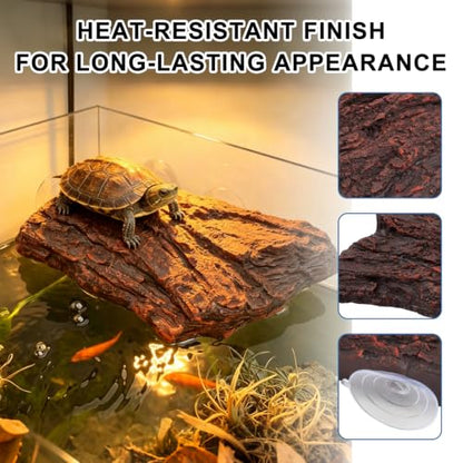 Turtle Basking Platform, Climbing Ramp Bark Turtle Dock for Aquarium | Turtle Tank Decor With 3 Suction Cups, Resting Terrace for Terrapins and Frogs - style: Faux Tree Bark