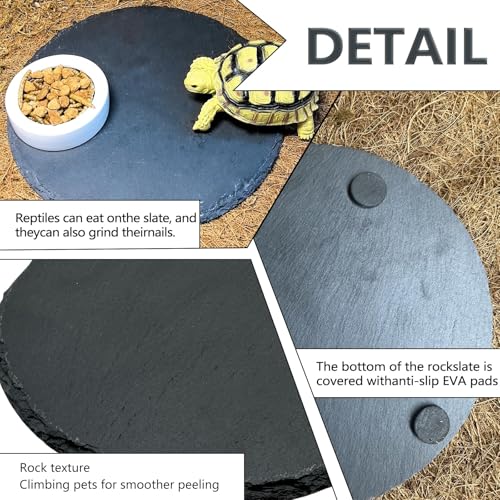 Tfwadmx Reptile Basking Platform,7.8IN Tortoise Rock Slate Plate Feeding Food Bowl Dish Turtle Bathing Resting Terrace for Lizard Bearded Dragon Chameleon Gecko Snake Frog Newt - size: 7.8inch(1pcs)