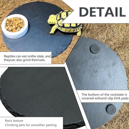 Tfwadmx Reptile Basking Platform,7.8IN Tortoise Rock Slate Plate Feeding Food Bowl Dish Turtle Bathing Resting Terrace for Lizard Bearded Dragon Chameleon Gecko Snake Frog Newt - size: 7.8inch(1pcs)