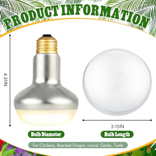 4 Pack 100 Watt Heat Lamp Bulbs for Reptiles 120V UVA Simulated Natural Sunlight Heating Lamp Bulb Basking Light for Chickens, Bearded Dragon, Lizard, Gecko, Turtle