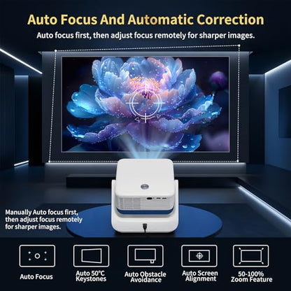 D3 Smart Movie Projectors with WiFi and Bluetooth, 1500 Lumens Supports 4K (Native 1080P ),Mini Portable Projector for Home Cinema ,Auto Focus & Keystone.(White)