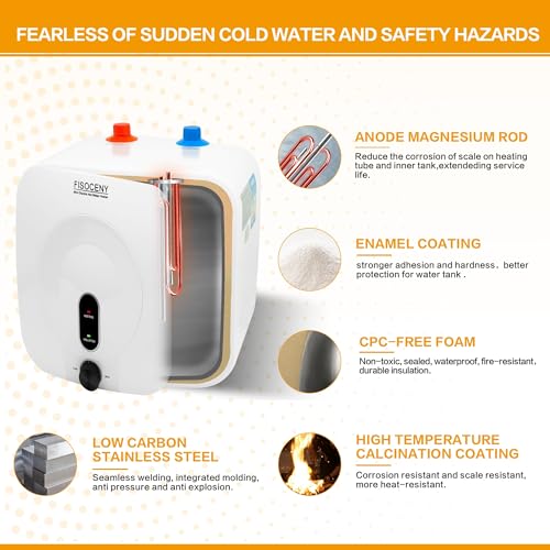 2.5 Gallon Mini Tank Water Heater Under Sink Hot Water 1500W 120V Water Heaters for RV Kitchen RV 1/2”NPT Stainless Steel Hose 3-way Fitting White - color: White, size: 2.5 gallon
