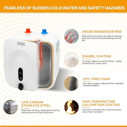 2.5 Gallon Mini Tank Water Heater Under Sink Hot Water 1500W 120V Water Heaters for RV Kitchen RV 1/2”NPT Stainless Steel Hose 3-way Fitting White - color: White, size: 2.5 gallon