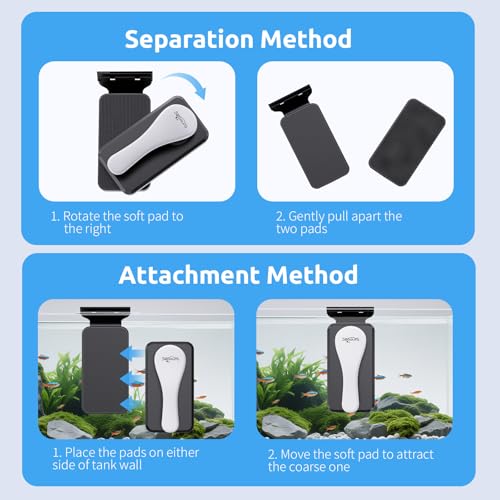 SEAOURA Floating Magnetic Aquarium Cleaner Dual Sided Anti Scratch Algae Scraper for Fresh Salt Water Fish Tanks | Floating Inner Magnet Design Dual Sided Algae Removal Pad Anti Scratch Glass Safe Material Strong Adsorption Magnetic Brush - size: S For 1/