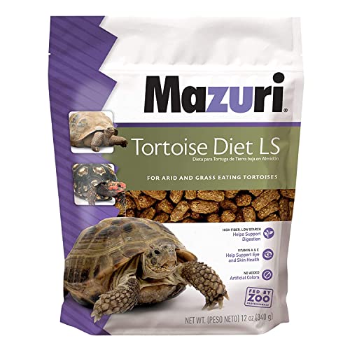 Mazuri Low Starch Tortoise Diet, for African Spurred/Sulcata, Desert, Egyptian, Galapagos, Gopher, Greek, Leopard, Pancake, Radiated or Yellow-Footed Tortoise, 12 oz - size: 12 Ounce (Pack of 1)