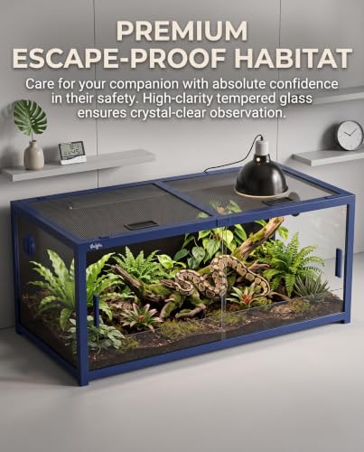 68 Gallon Reptile Tank, Snake Tank Reptile Enclosure Front Sliding Door | Stackable ventilation 68 Gallon ball python enclosure anti-escape locks and no-fingerprint handles humidify misting tubes - color: Blue, size: 68 Gallon