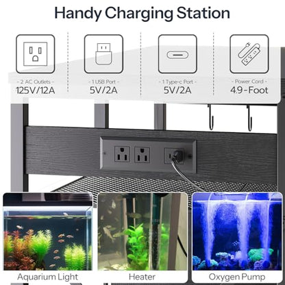 HOOBRO 40-50 Gallon Fish Tank Stand with Power Outlet and LED Light, Metal Frame Aquarium Stand with Cabinet Storage, for Reptile Turtle Tank, 440 LBS Capacity, 36.6'' L x 18.9'' W, Black BB93UDFT01