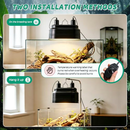 Dual Reptile Deep Dome Lamp Fixture with Independent Switches | Temperature Adjustment,Dual Deep Cap Combo,UVB & Basking Bulb Holder for Bearded Dragons,Turtles,Snakes & Lizards