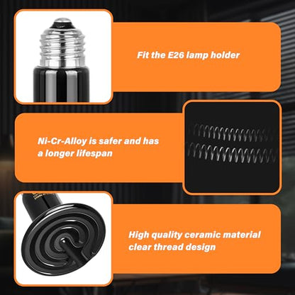 Simple Deluxe 100W Ceramic Heat Emitter 2 Pack Reptile Heat Lamp No Light Emitting Heat Bulbs for Amphibian Terrarium, Bearded Dragon Lizard Snake Turtle, Brooder Coop Incubating Chicken - size: 100W *2, style: D-75mm