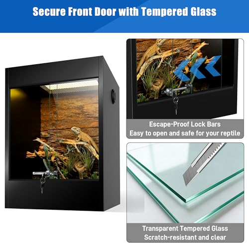 65 Gallon PVC Tall Reptile Terrarium Tank 36x24x18 inch Bearded Dragon Tank, Front Opening Reptile Enclosure Habitat with Tempered Glass & Sliding Door for Geckos, Snakes, Ball Pythons, Lizards - size: 65Gallon