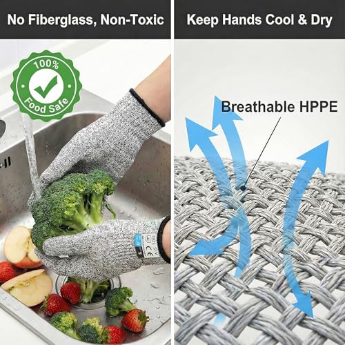 Level 5 Cut Resistant Gloves Touch-Screen Compatible Cut Resistant Gloves Food Grade For Oyster Shucking, Meat Cutting, Mandoline Slicer, Knife Handling, Wood Carving(Grey, M) - color: Grey, size: Medium
