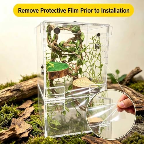 Jumping Spider Enclosure, Acrylic Arboreal Terrarium with Accessories, Magnetic Escape Proof Habitat for Praying Mantis, Tarantula, Gecko, Frog, Snail, Bug & Small Insects