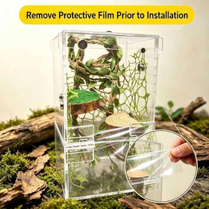 Jumping Spider Enclosure, Acrylic Arboreal Terrarium with Accessories, Magnetic Escape Proof Habitat for Praying Mantis, Tarantula, Gecko, Frog, Snail, Bug & Small Insects