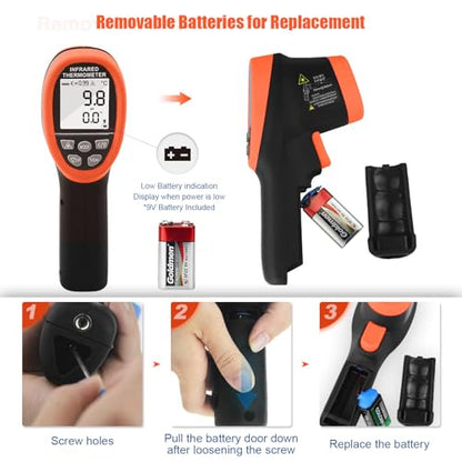 HOLDPEAK Non-Contact Infrared Thermometer with APP, High Temp Laser Temperature Gun (-58°F~2732°F), D:S=30:1, MAX/MIN/AVG/DIF, High/Low Temp Alarm, Backlight for Industrial & Home Use (NOT for Human)